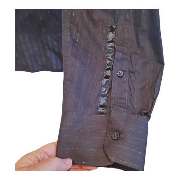 GUESS SZ XL Men's Black Metallic & Satin Western Button-down Long-sleeve Shirt - Picture 3 of 8